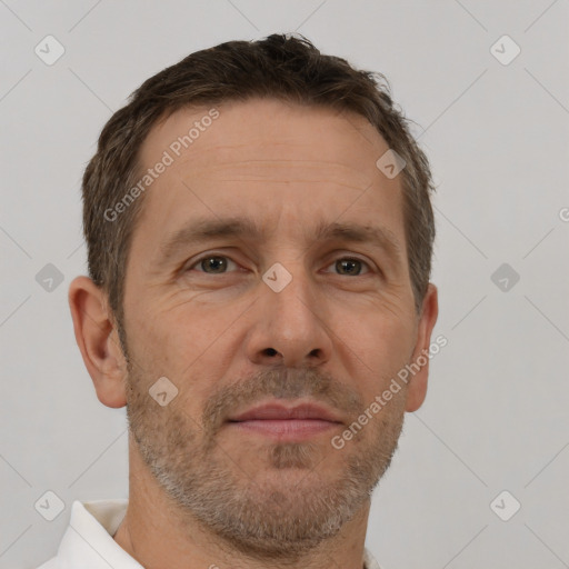 Neutral white adult male with short  brown hair and brown eyes