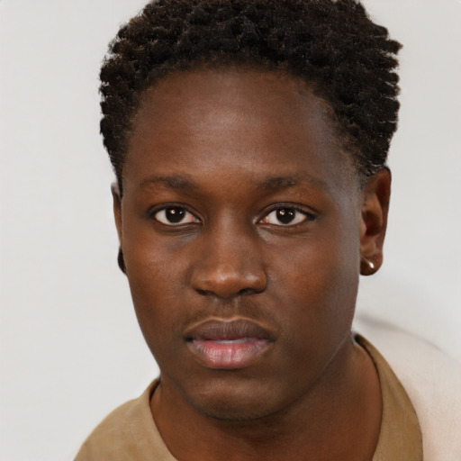 Neutral black young-adult male with short  brown hair and brown eyes