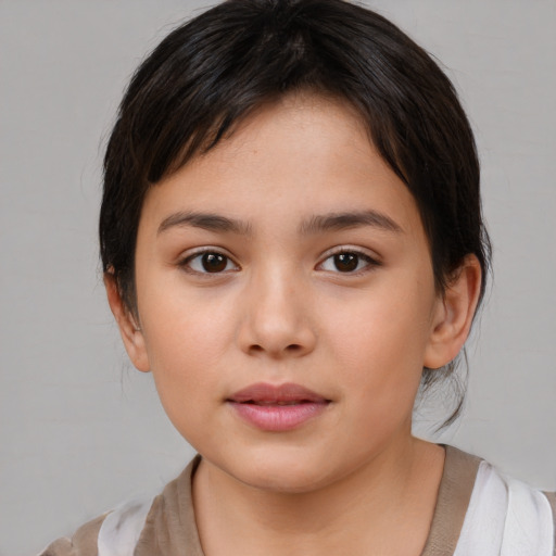 Neutral white child female with medium  brown hair and brown eyes