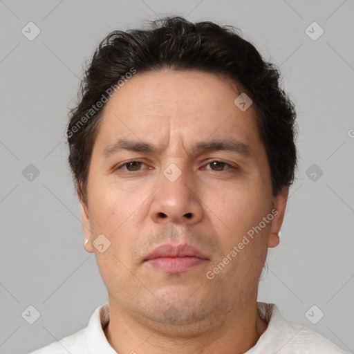 Neutral white adult male with short  brown hair and brown eyes