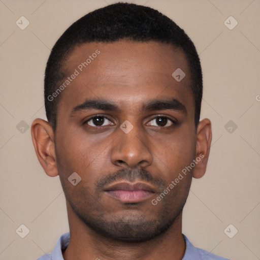 Neutral latino young-adult male with short  brown hair and brown eyes