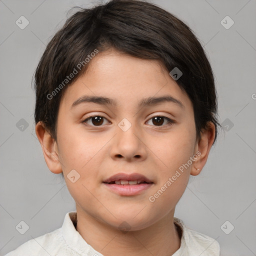 Neutral white child female with short  brown hair and brown eyes