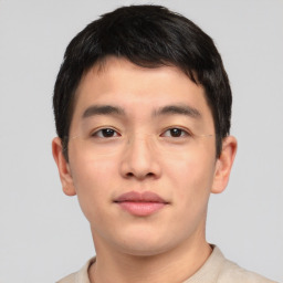 Neutral asian young-adult male with short  brown hair and brown eyes