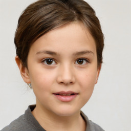 Neutral white child female with short  brown hair and brown eyes