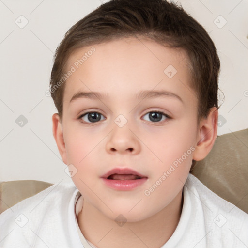 Neutral white child female with short  brown hair and brown eyes