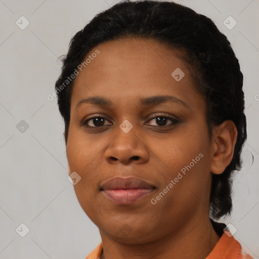 Neutral black young-adult female with short  brown hair and brown eyes