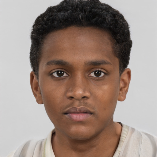 Neutral black young-adult male with short  brown hair and brown eyes