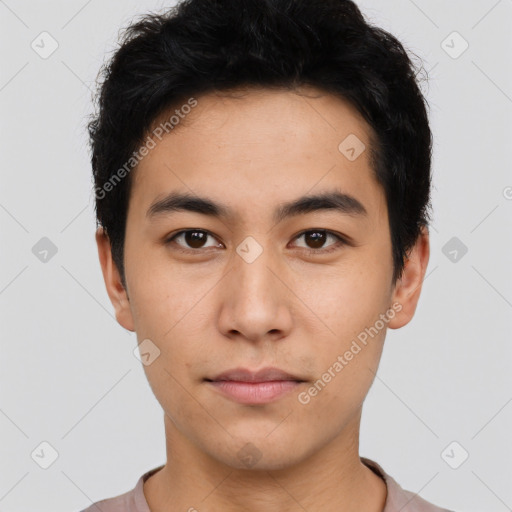 Neutral asian young-adult male with short  black hair and brown eyes