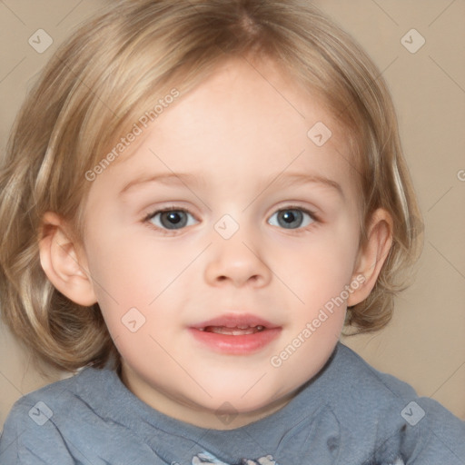 Neutral white child female with medium  brown hair and grey eyes