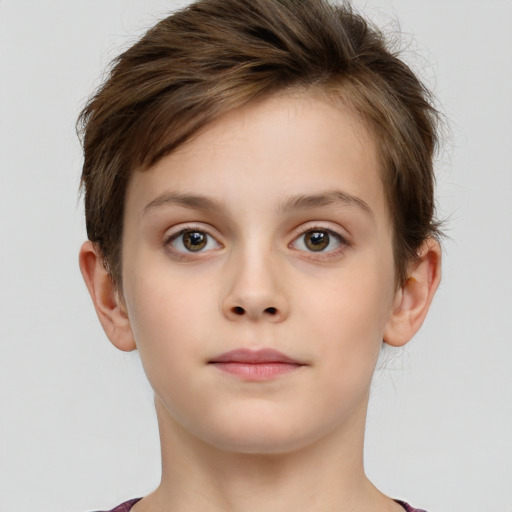 Neutral white child female with short  brown hair and brown eyes