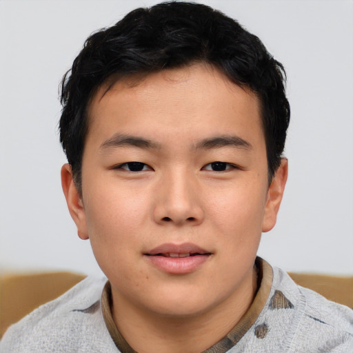 Neutral asian young-adult male with short  brown hair and brown eyes
