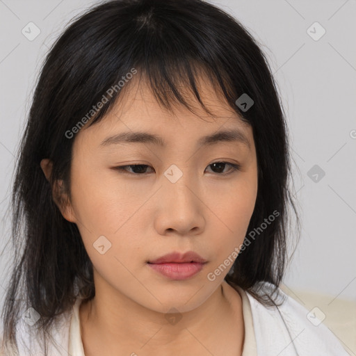 Neutral asian young-adult female with medium  brown hair and brown eyes