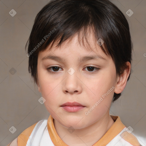 Neutral white child female with medium  brown hair and brown eyes