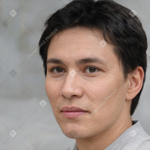 Neutral white adult male with short  brown hair and brown eyes