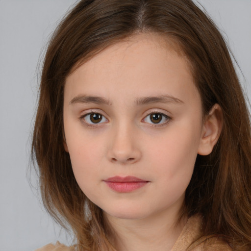 Neutral white child female with long  brown hair and brown eyes