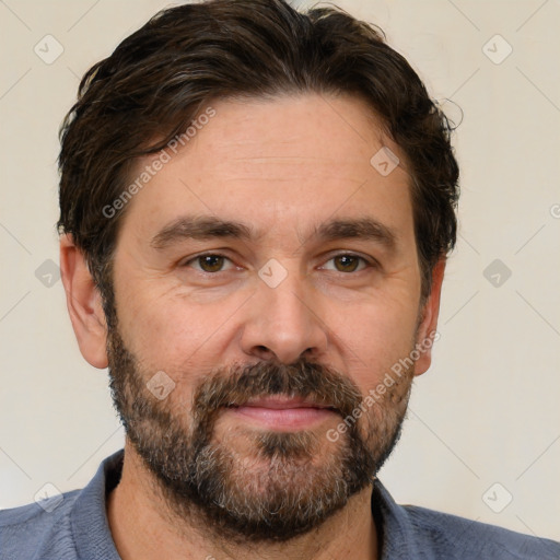 Neutral white adult male with short  brown hair and brown eyes