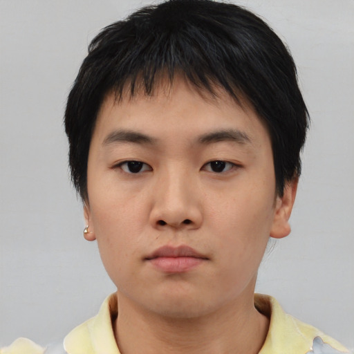 Neutral asian young-adult male with short  black hair and brown eyes