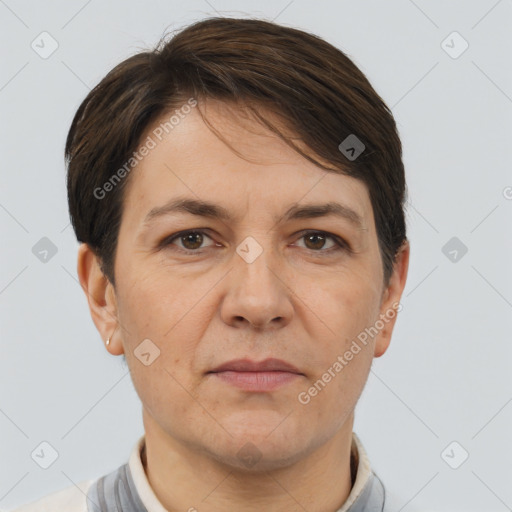 Neutral white adult male with short  brown hair and brown eyes