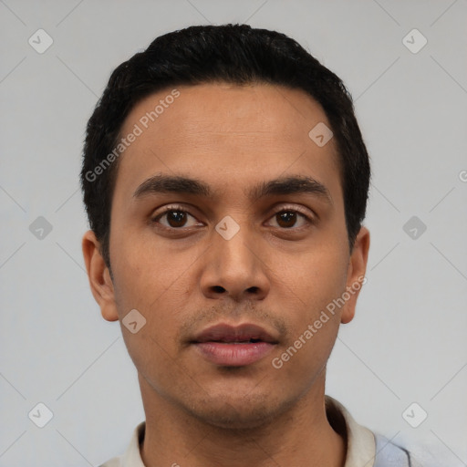 Neutral asian young-adult male with short  black hair and brown eyes