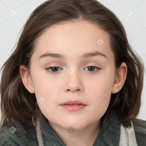 Neutral white child female with medium  brown hair and brown eyes