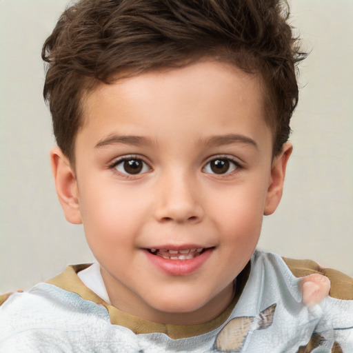 Joyful white child male with short  brown hair and brown eyes