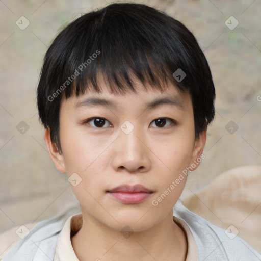 Neutral asian young-adult male with short  brown hair and brown eyes