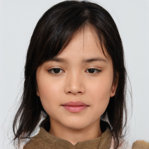 Neutral asian young-adult female with medium  brown hair and brown eyes