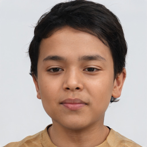 Neutral asian child male with short  black hair and brown eyes