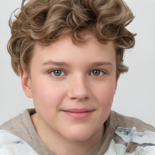 Joyful white child male with short  brown hair and brown eyes