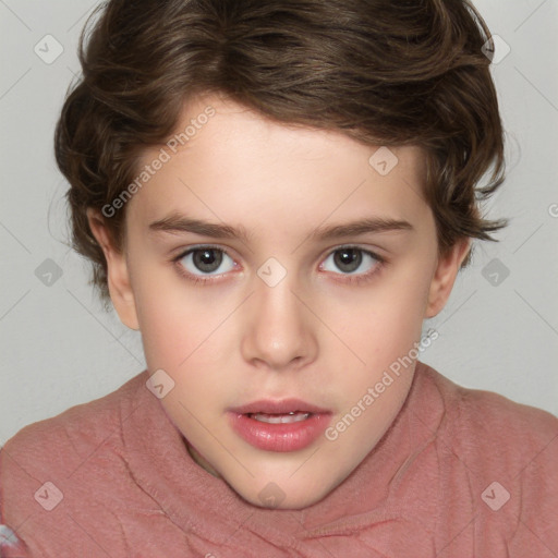 Neutral white child female with short  brown hair and brown eyes