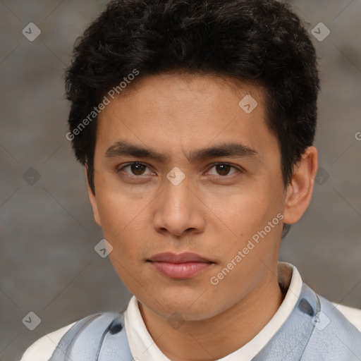 Neutral asian young-adult male with short  brown hair and brown eyes