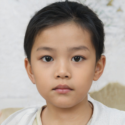 Neutral asian child female with short  brown hair and brown eyes