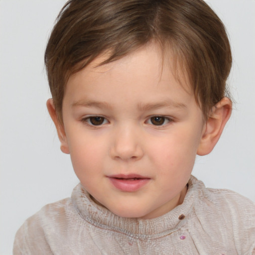 Neutral white child female with short  brown hair and brown eyes