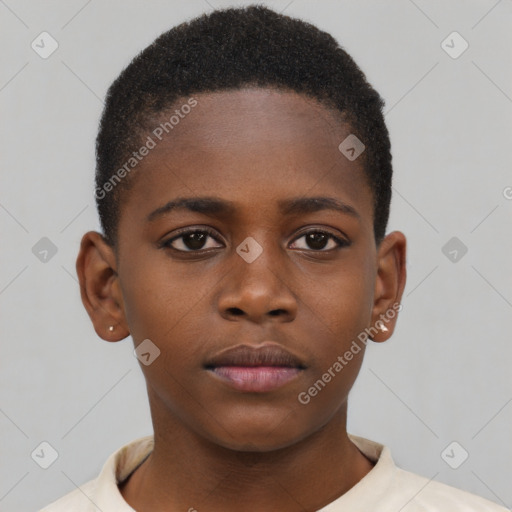 Neutral black young-adult female with short  brown hair and brown eyes
