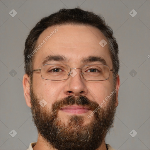 Neutral white adult male with short  brown hair and brown eyes