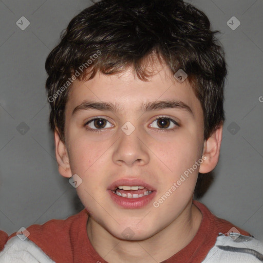 Joyful white child male with short  brown hair and brown eyes