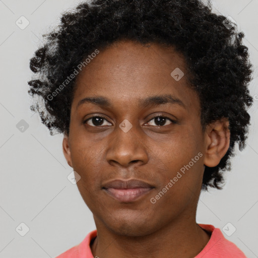 Neutral black young-adult female with short  black hair and brown eyes