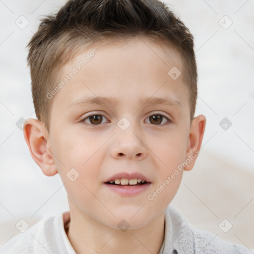 Joyful white child male with short  brown hair and brown eyes