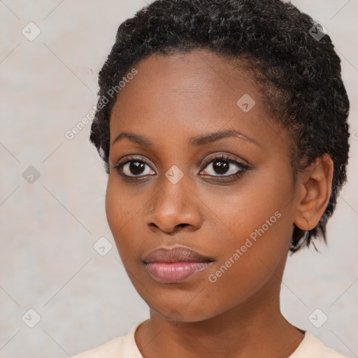 Neutral black young-adult female with short  brown hair and brown eyes