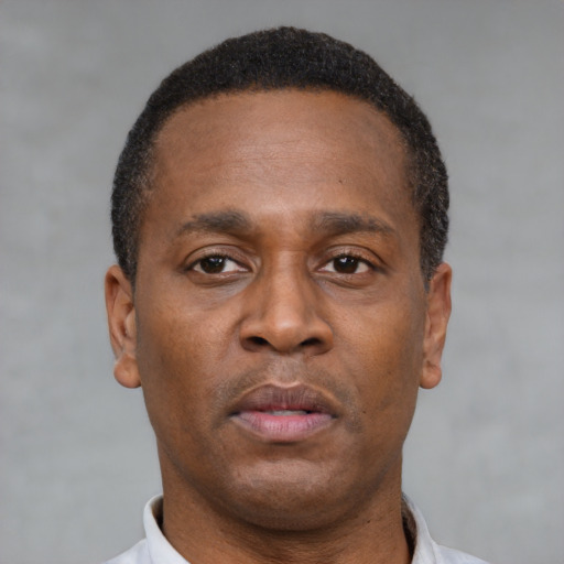 Neutral latino adult male with short  brown hair and brown eyes