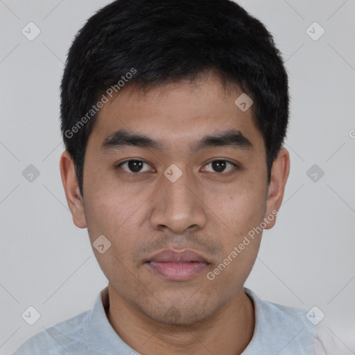 Neutral asian young-adult male with short  black hair and brown eyes