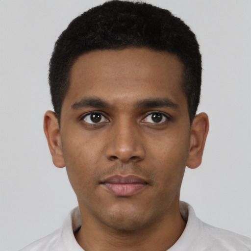 Neutral latino young-adult male with short  brown hair and brown eyes