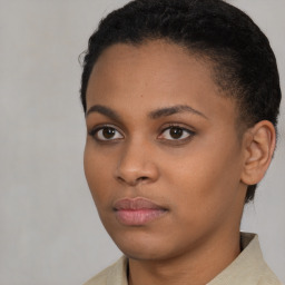 Neutral black young-adult female with short  brown hair and brown eyes