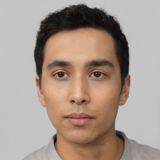 Neutral asian young-adult male with short  black hair and brown eyes