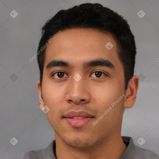 Neutral asian young-adult male with short  black hair and brown eyes