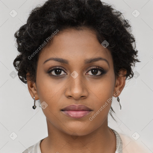 Neutral black young-adult female with short  brown hair and brown eyes