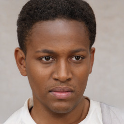 Neutral black young-adult male with short  brown hair and brown eyes