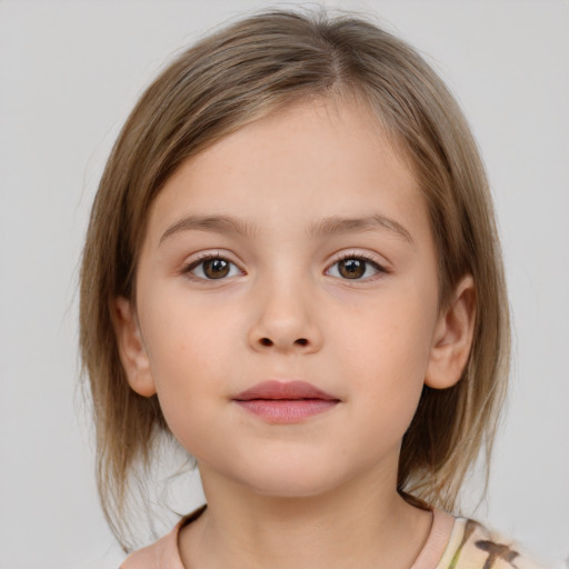 Neutral white child female with medium  brown hair and brown eyes