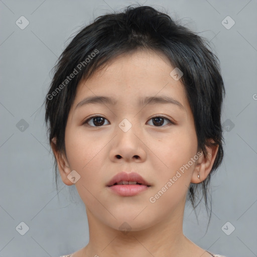 Neutral asian young-adult female with medium  brown hair and brown eyes