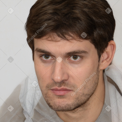 Neutral white adult male with short  brown hair and brown eyes